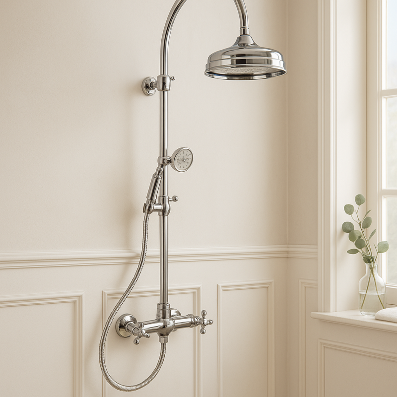 PB Classic shower column with thermostatic tap and rain shower chrome